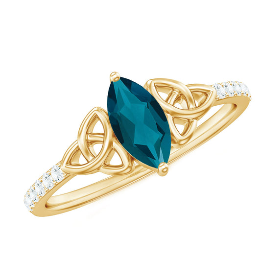 4x8mm Marquise Cut London Blue Topaz Celtic Engagement Ring with Diamond