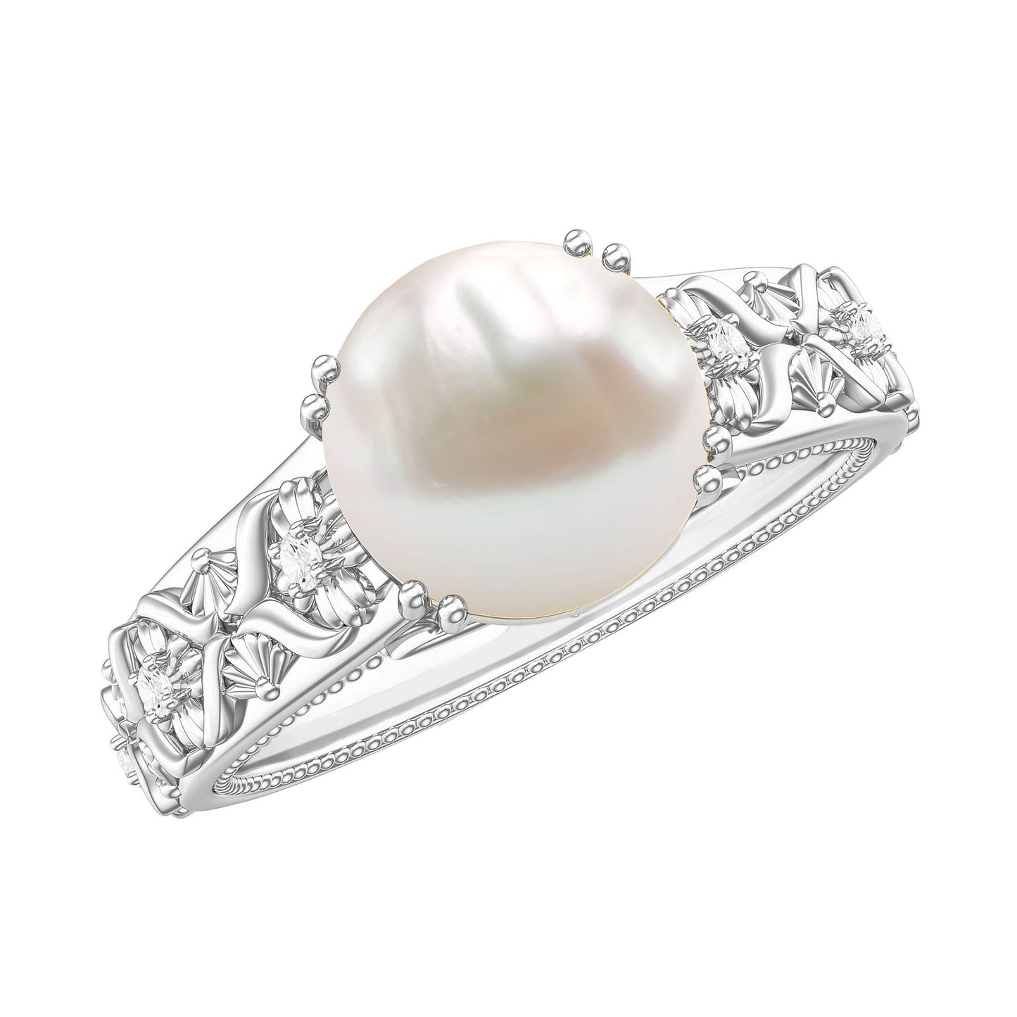 Nature Inspired 7.4 Carat Freshwater Pearl Diamond Engagement Ring