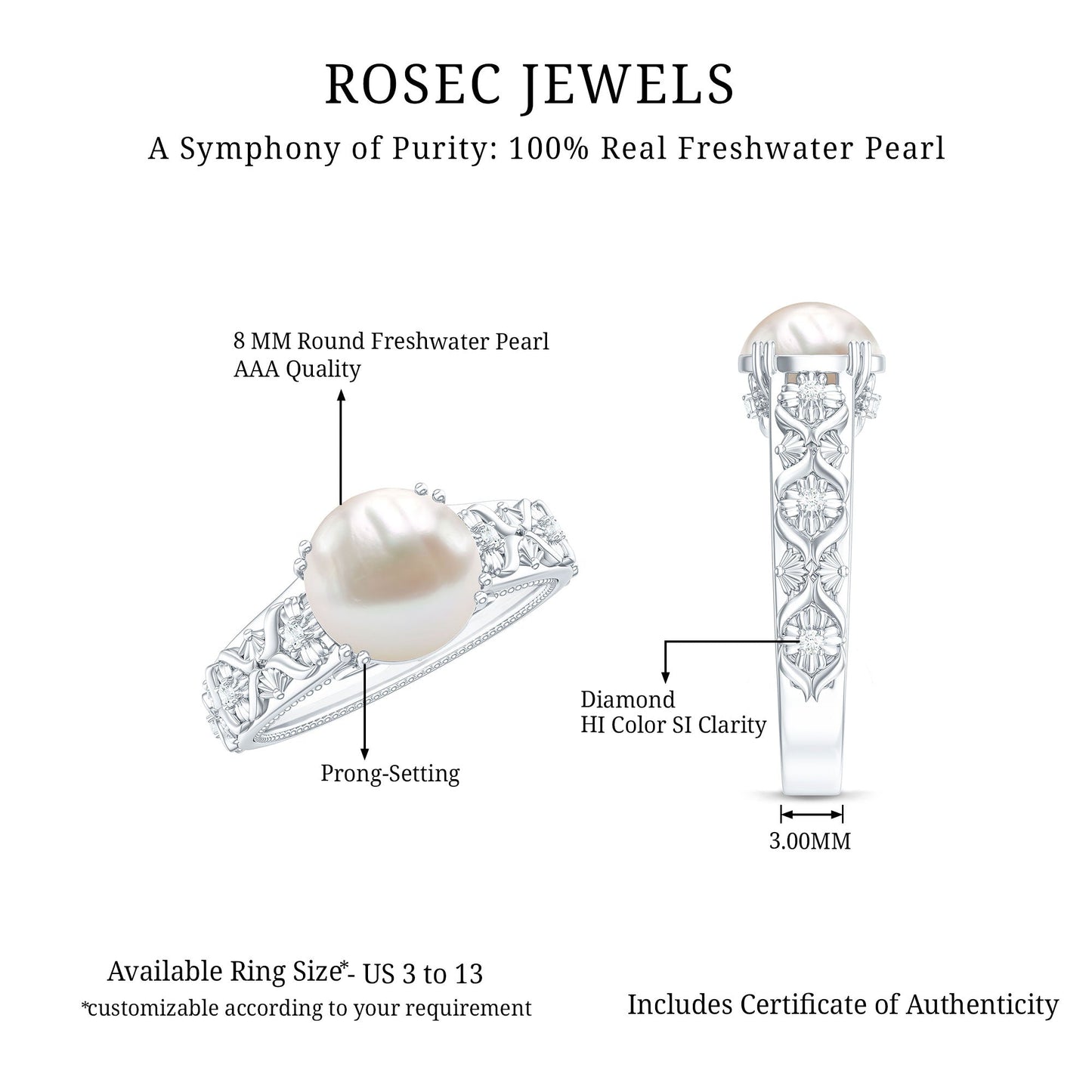 Nature Inspired 7.4 Carat Freshwater Pearl Diamond Engagement Ring