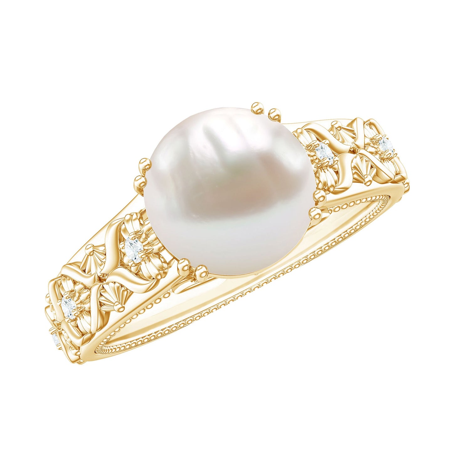 Nature Inspired 7.4 Carat Freshwater Pearl Diamond Engagement Ring