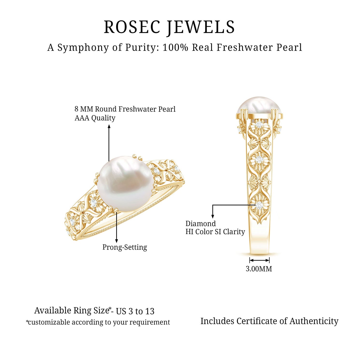 Nature Inspired 7.4 Carat Freshwater Pearl Diamond Engagement Ring
