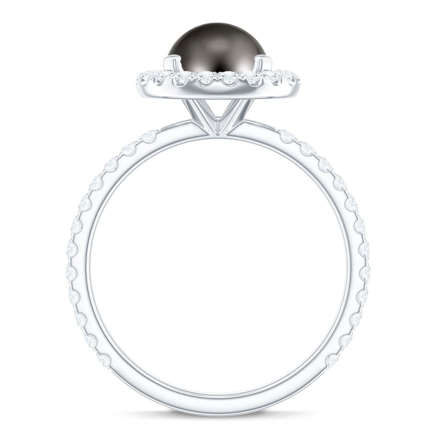 Halo Engagement Ring with Tahitian Pearl and Diamond