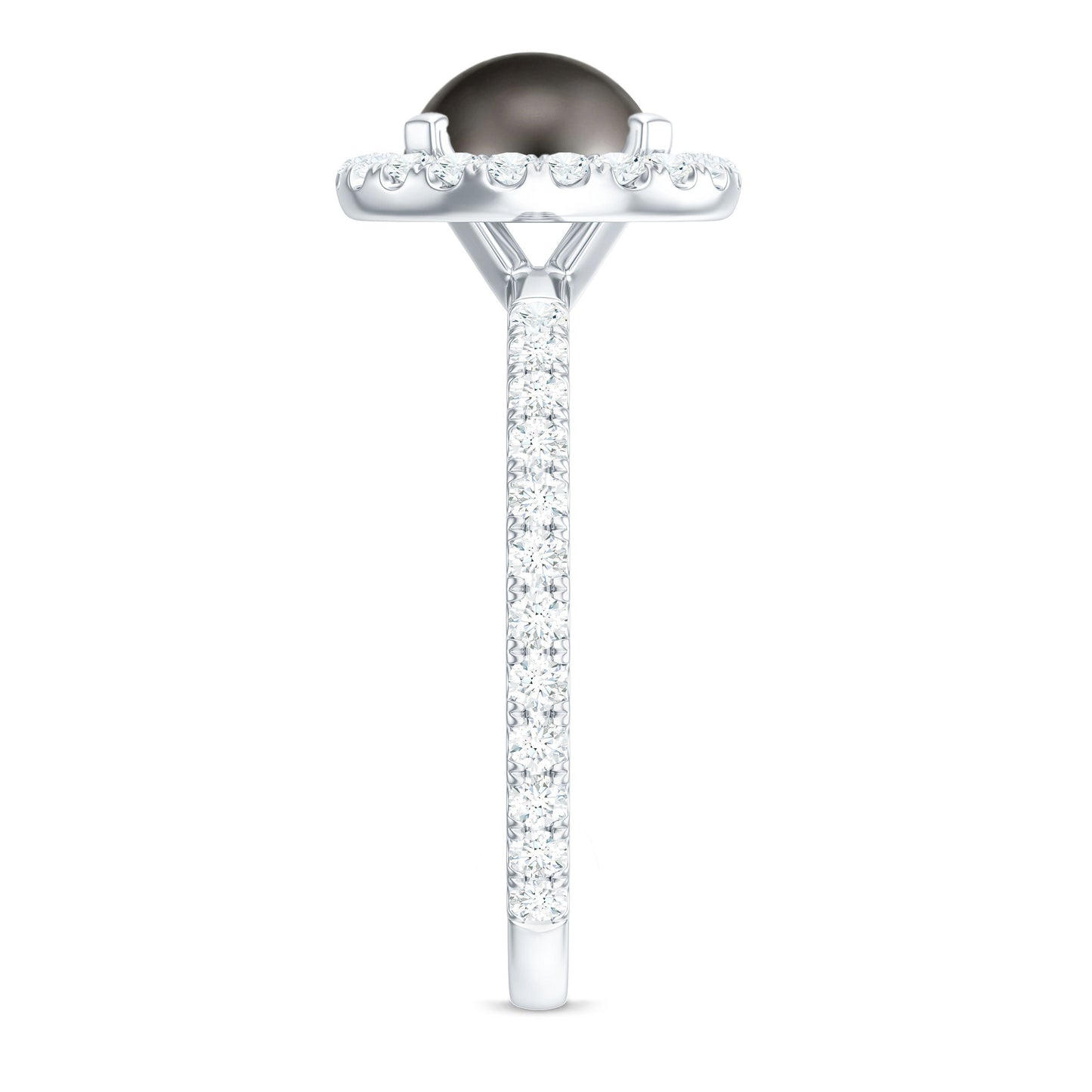 Halo Engagement Ring with Tahitian Pearl and Diamond