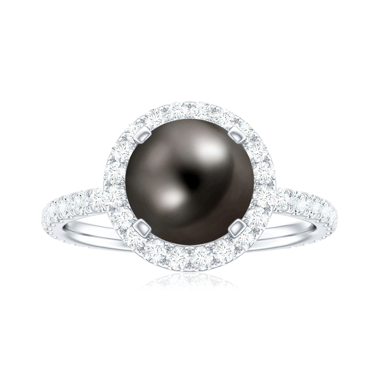 Halo Engagement Ring with Tahitian Pearl and Diamond