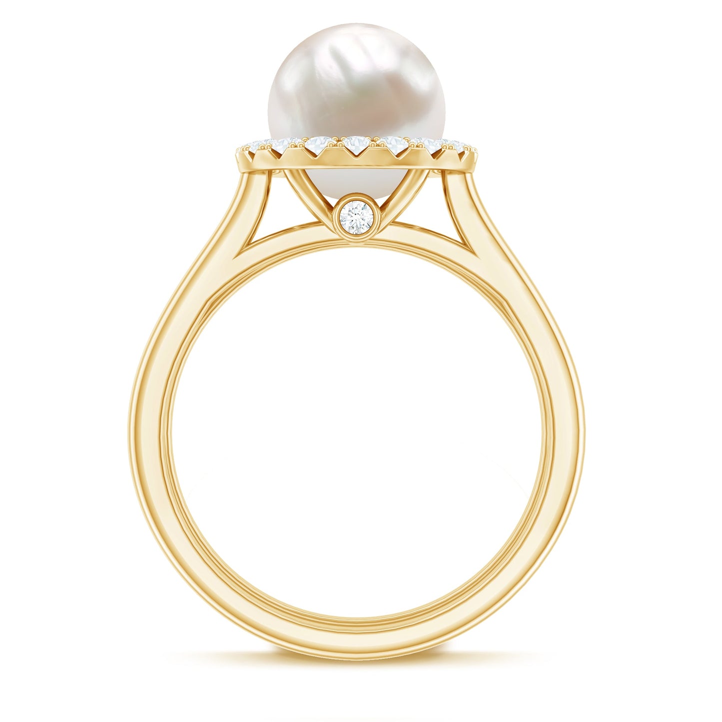 Real Freshwater Pearl Halo Wedding Ring Set with Plain Band