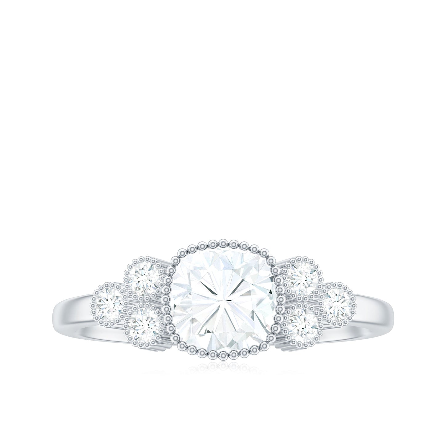 6mm Cushion Cut Moissanite Engagement Ring with Cluster Accent