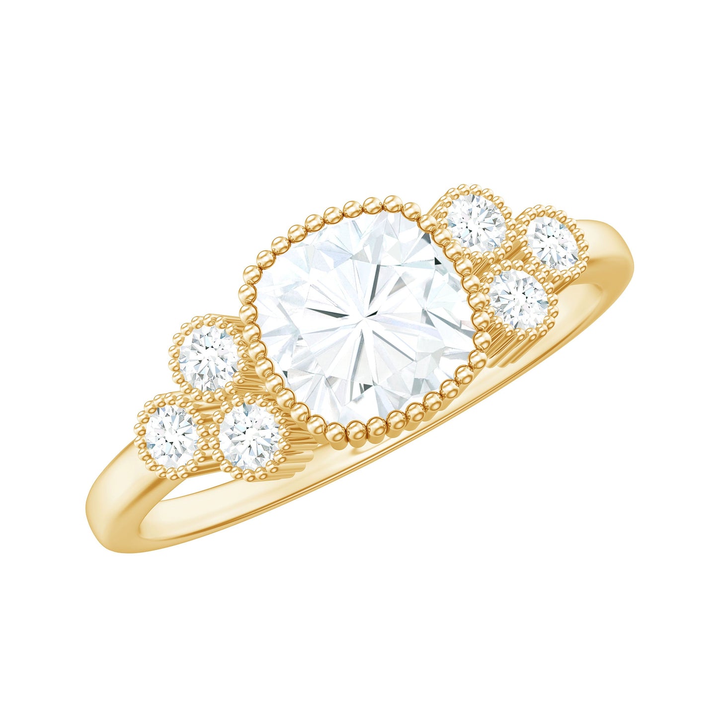 6mm Cushion Cut Moissanite Engagement Ring with Cluster Accent