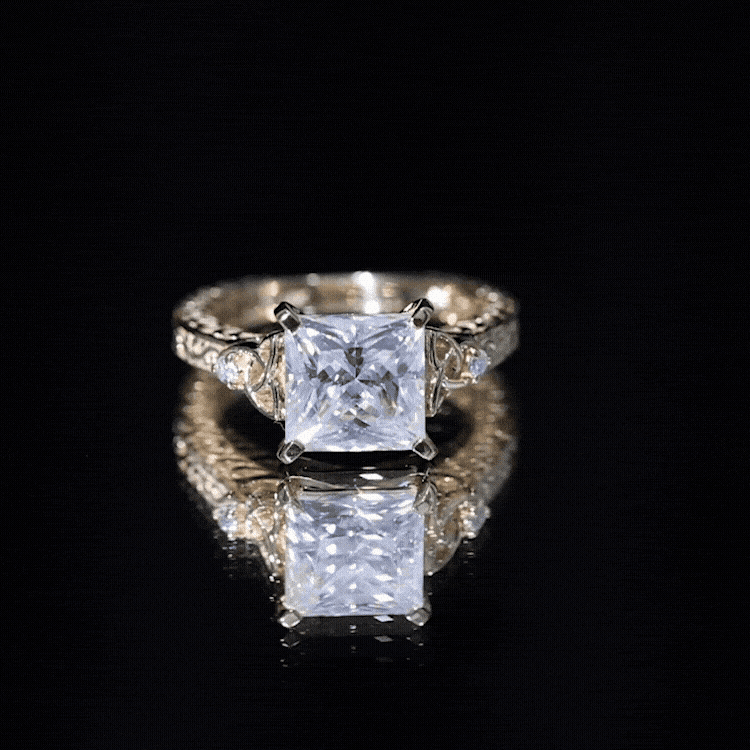 Antique Style Princess Cut Moissanite Solitaire Celtic Knot Ring in Gold