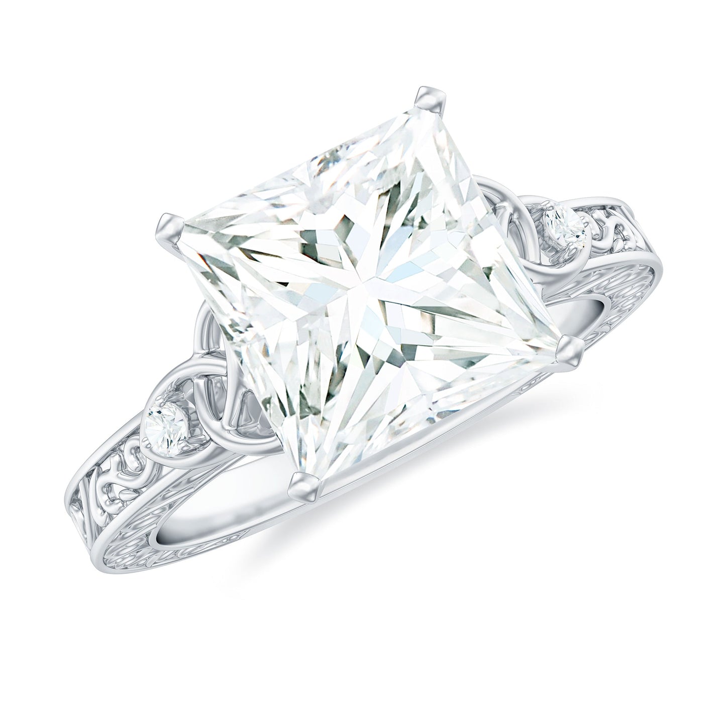Antique Style Princess Cut Moissanite Solitaire Celtic Knot Ring in Gold