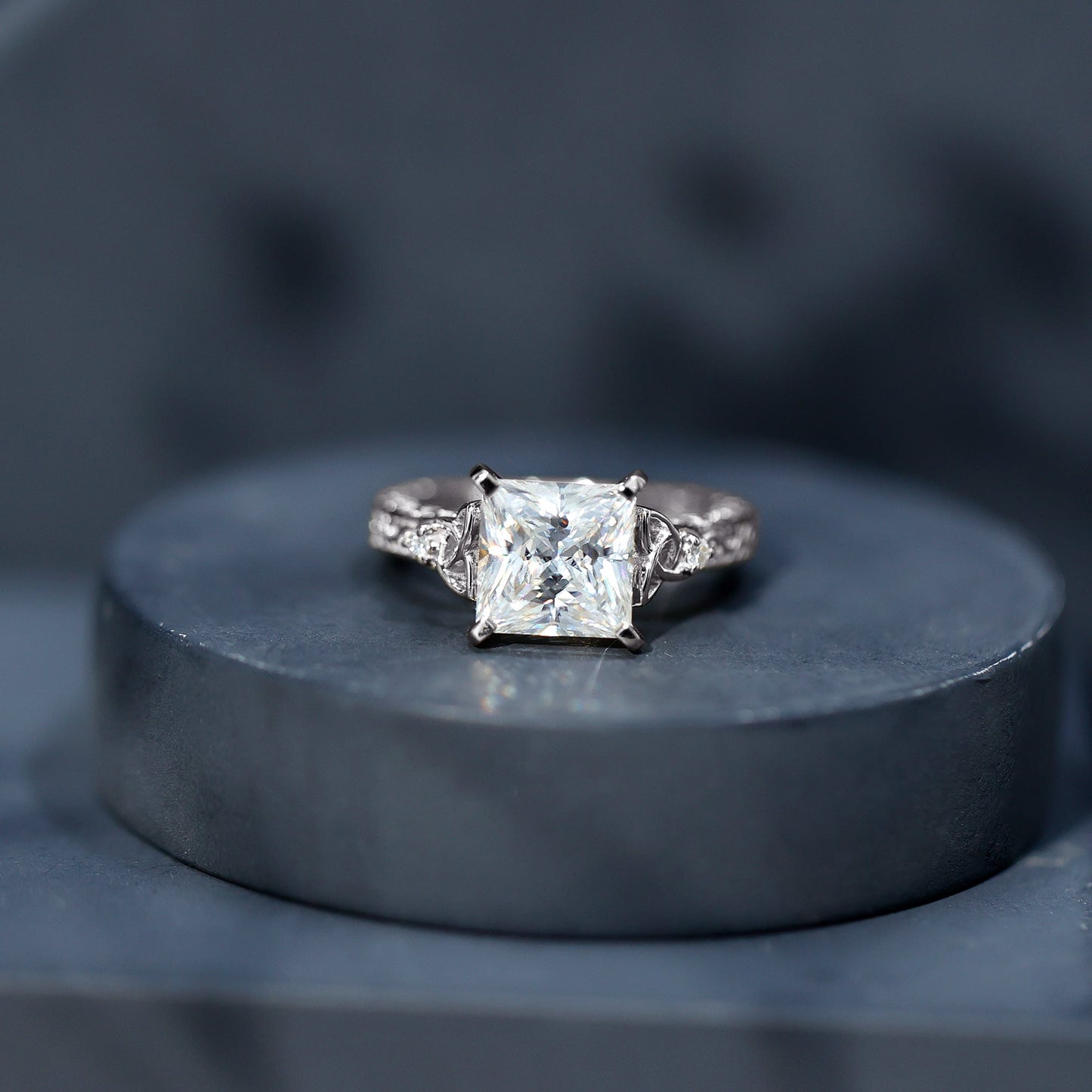 Antique Style Princess Cut Moissanite Solitaire Celtic Knot Ring in Gold