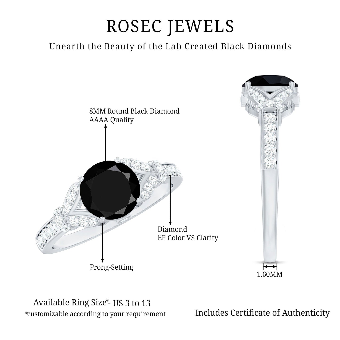 Lab Grown Black Diamond Solitaire Engagement Ring