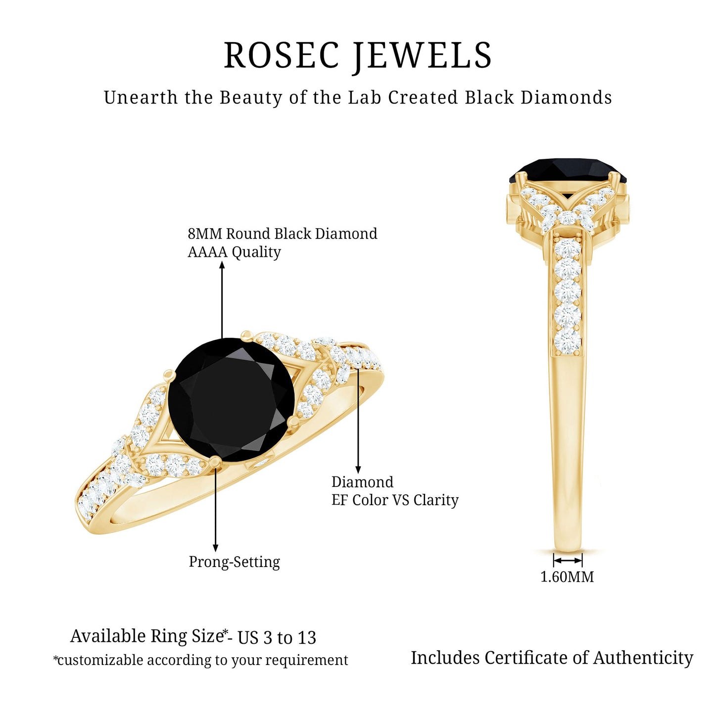 Lab Grown Black Diamond Solitaire Engagement Ring