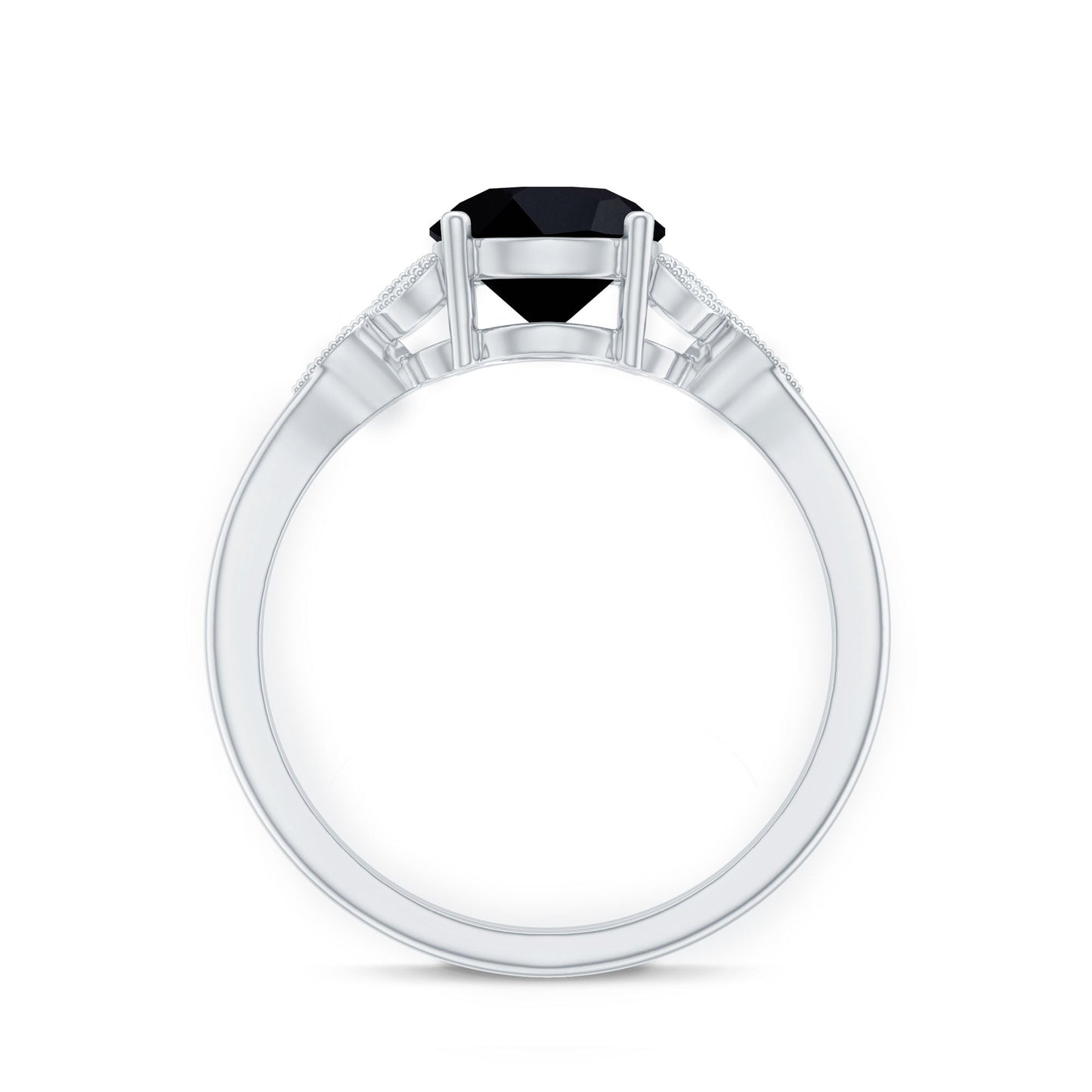 Solitaire Lab Grown Black Diamond Engagement Ring with Accent