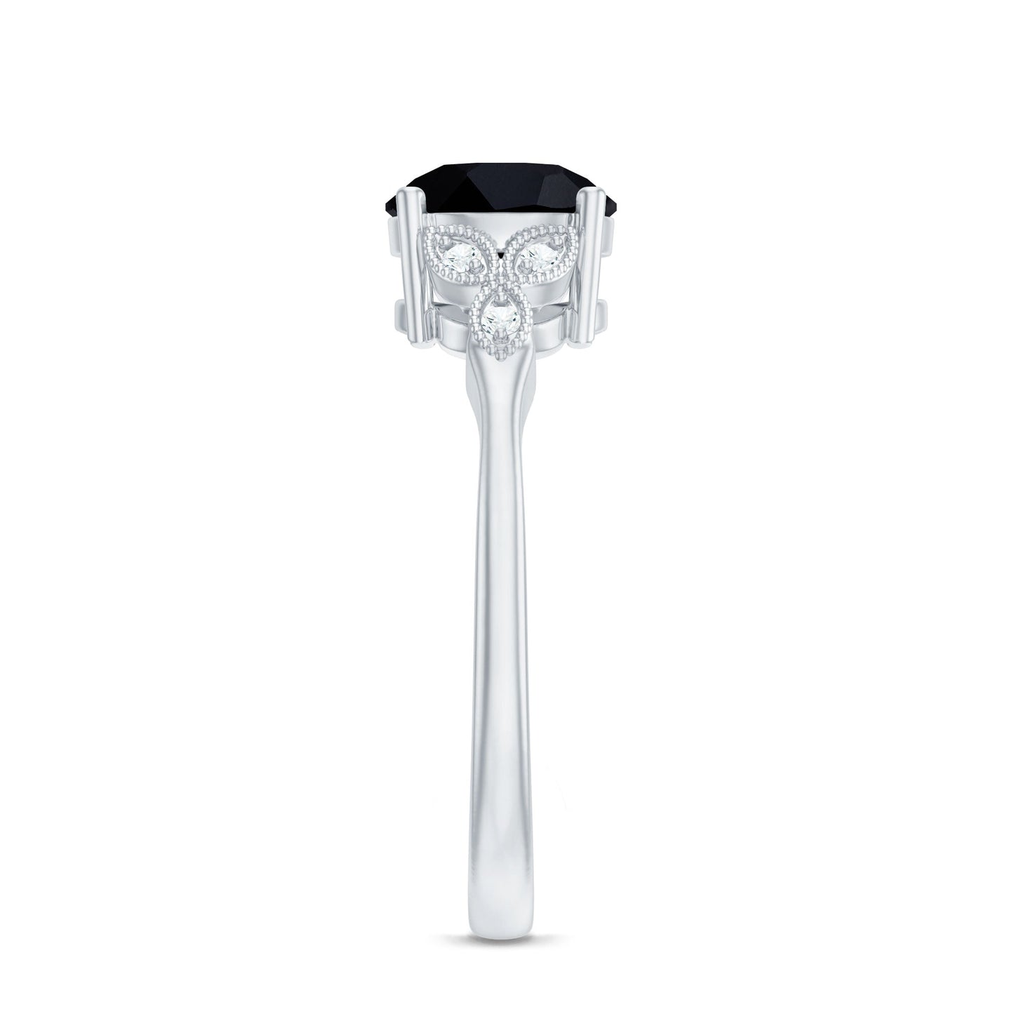 Solitaire Lab Grown Black Diamond Engagement Ring with Accent