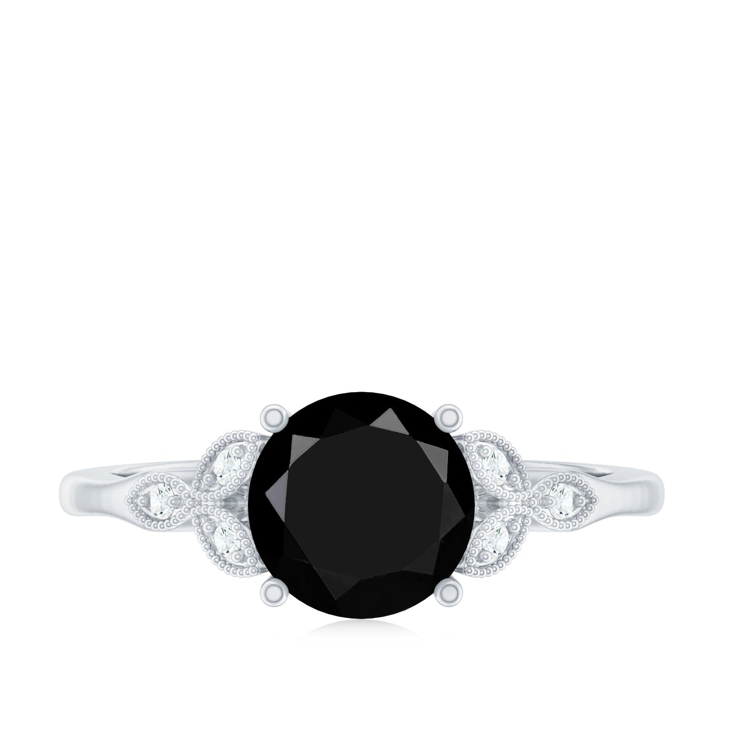 Solitaire Lab Grown Black Diamond Engagement Ring with Accent