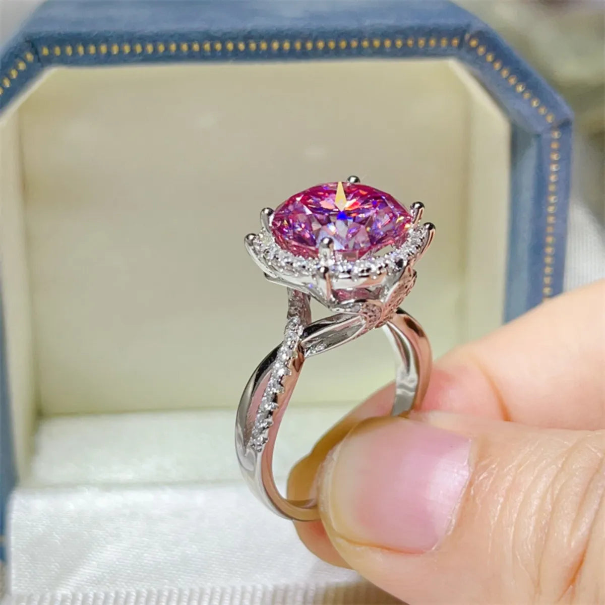 5 Carat Moissanite Halo Engagement Ring