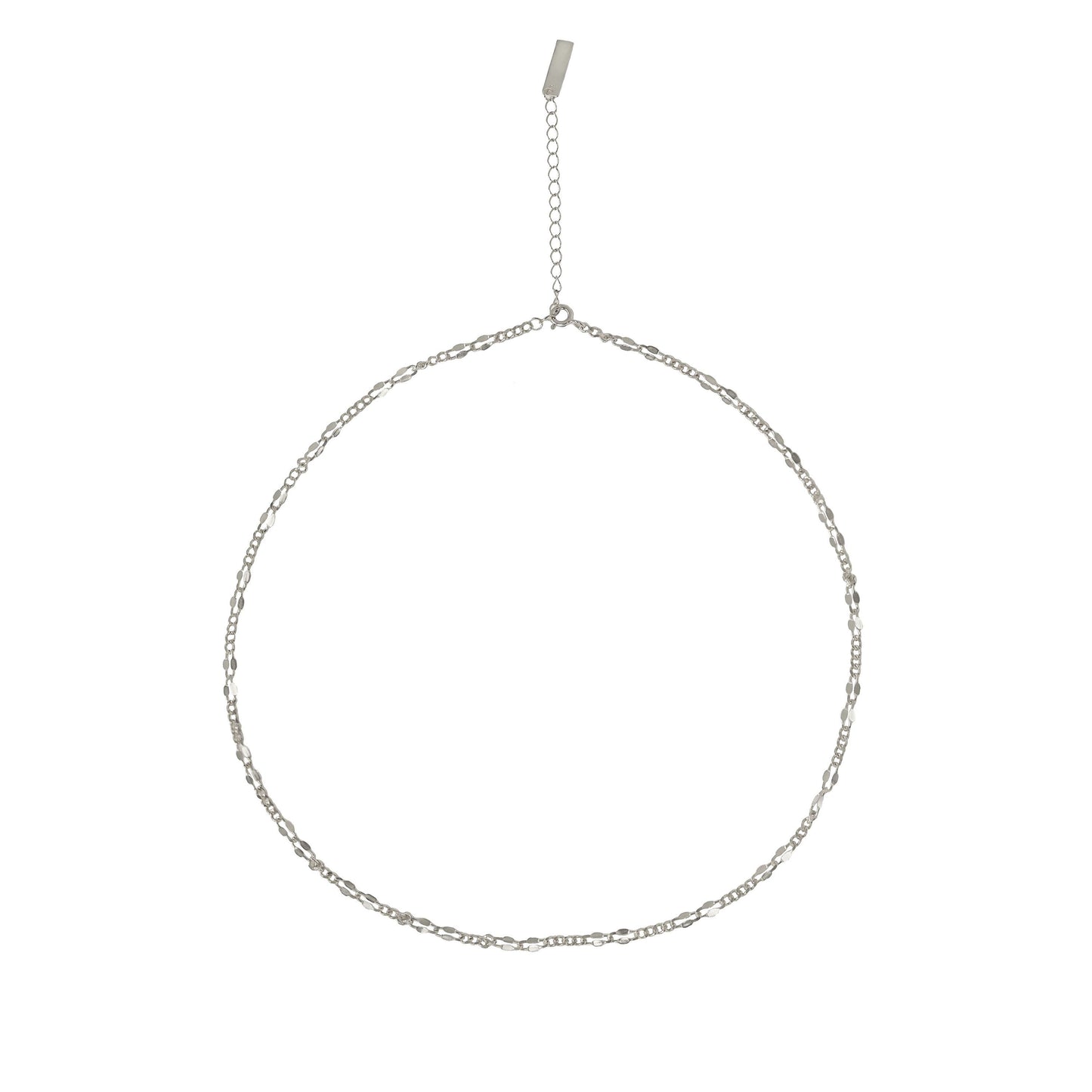 Silver chain necklace on a white background