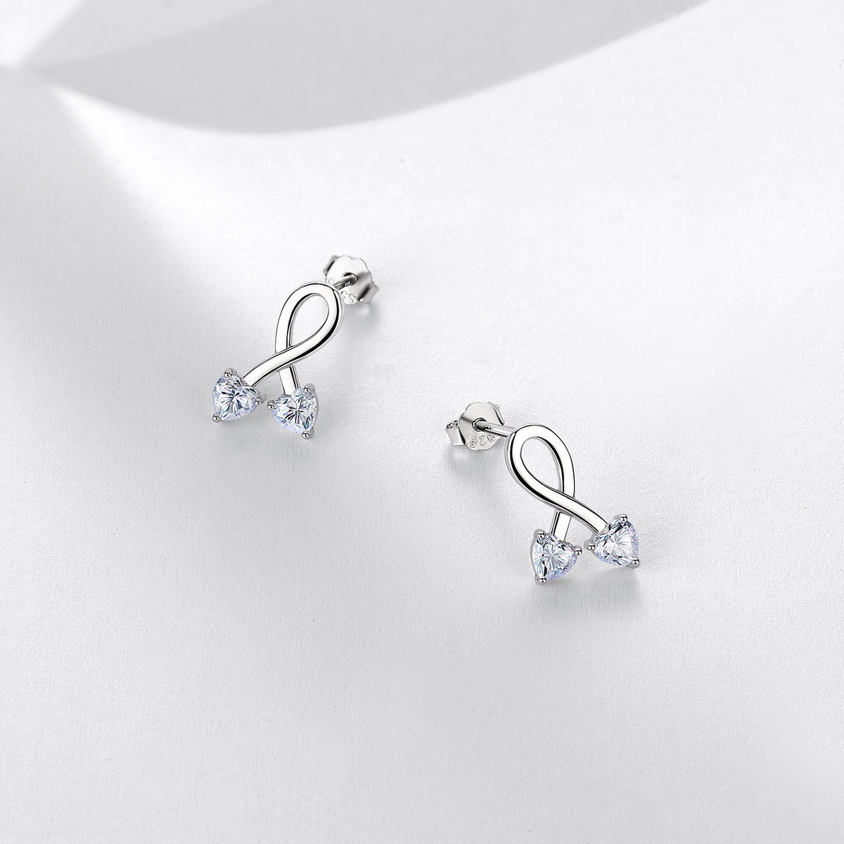 Infinity Loop Double Heart Moissanite In 925 Sterling Silver Stud Earrings