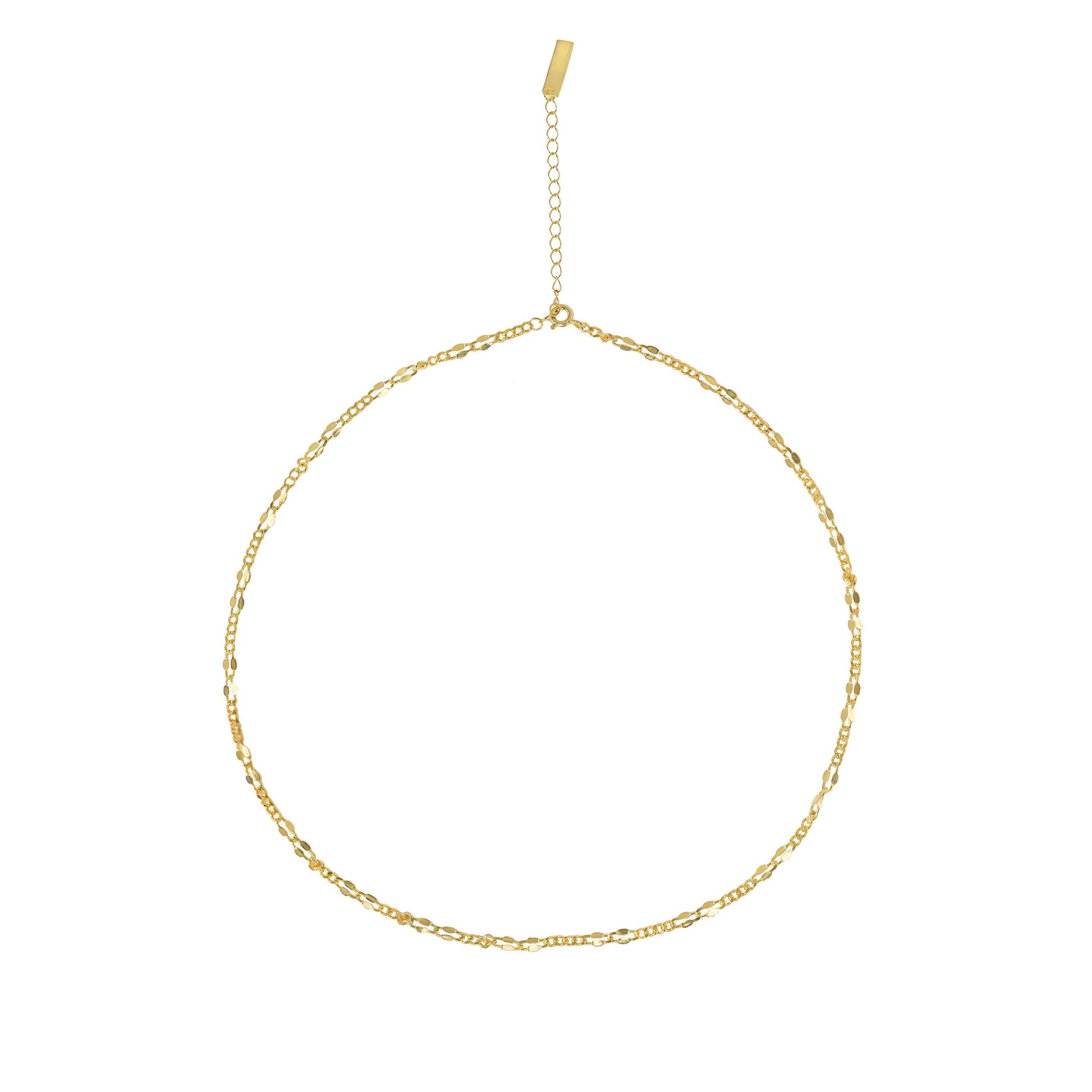 Gold chain necklace on a white background