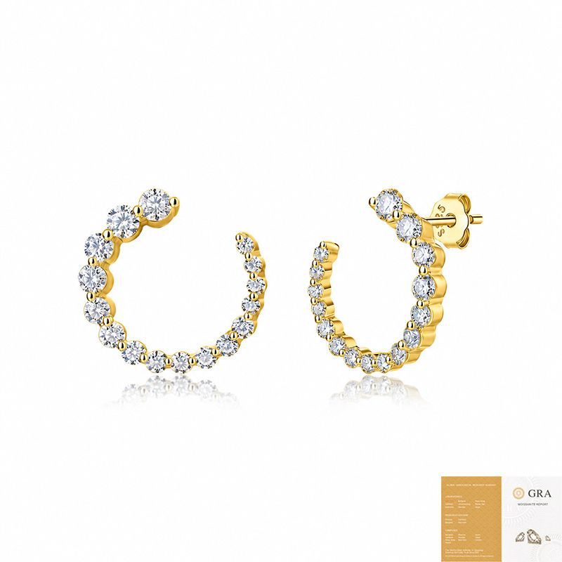 Graduated Round D Color Moissanite In 925 Sterling Silver Open Circle Half Hoop Stud Earrings