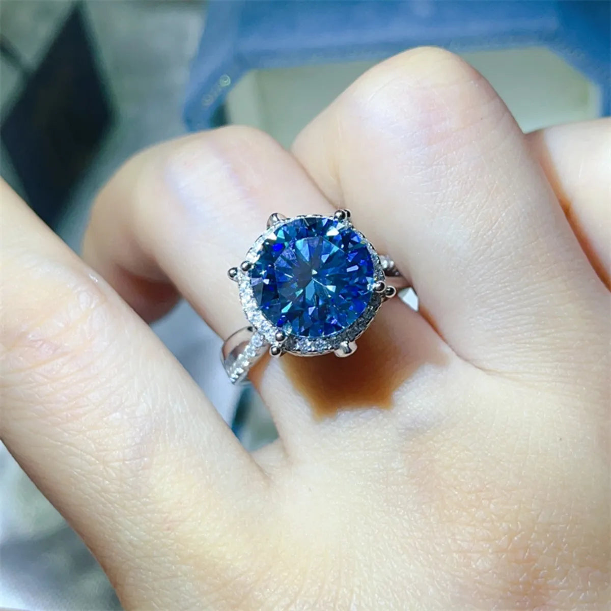 5 Carat Moissanite Halo Engagement Ring