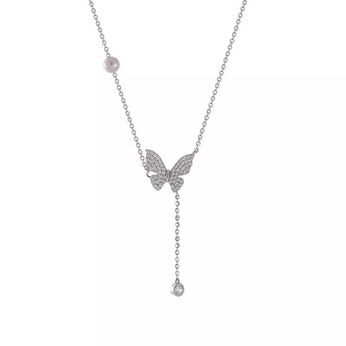 Butterfly necklace with a chain on a white background