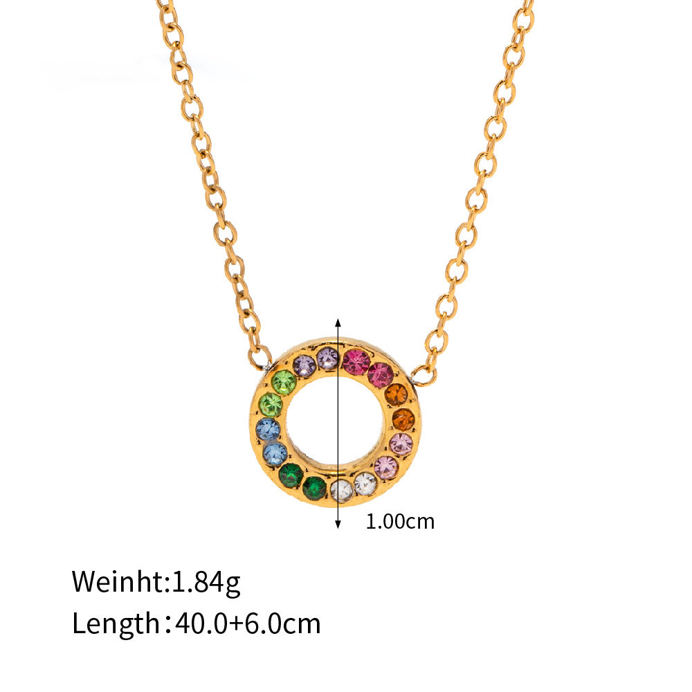 18k Gold Noble and Exquisitely Inlaid Colorful Zircon Circle Design Light Luxury Wind Earrings Necklace Set