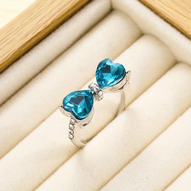 Blue CZ Bow-Knot Girls 925 Sterling Silver Adjustable Ring