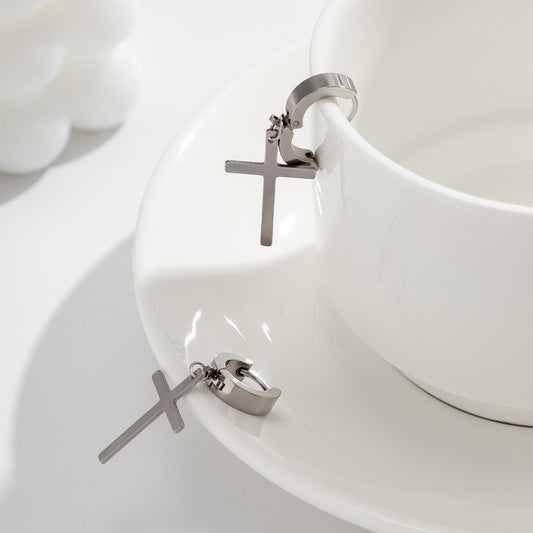 Fashionable cross design simple cold style all-match earrings