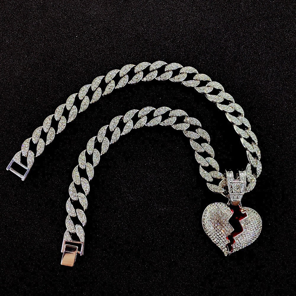 18k Gold Plated Full Diamond Broken Heart Necklace