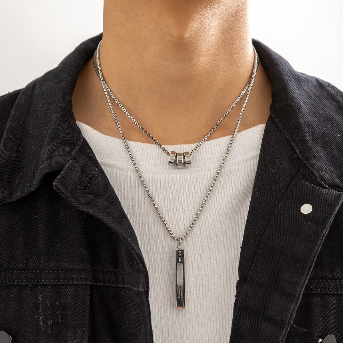 Fashionable Long Bar Ring Double Layered Design Hip-Hop Style Necklace