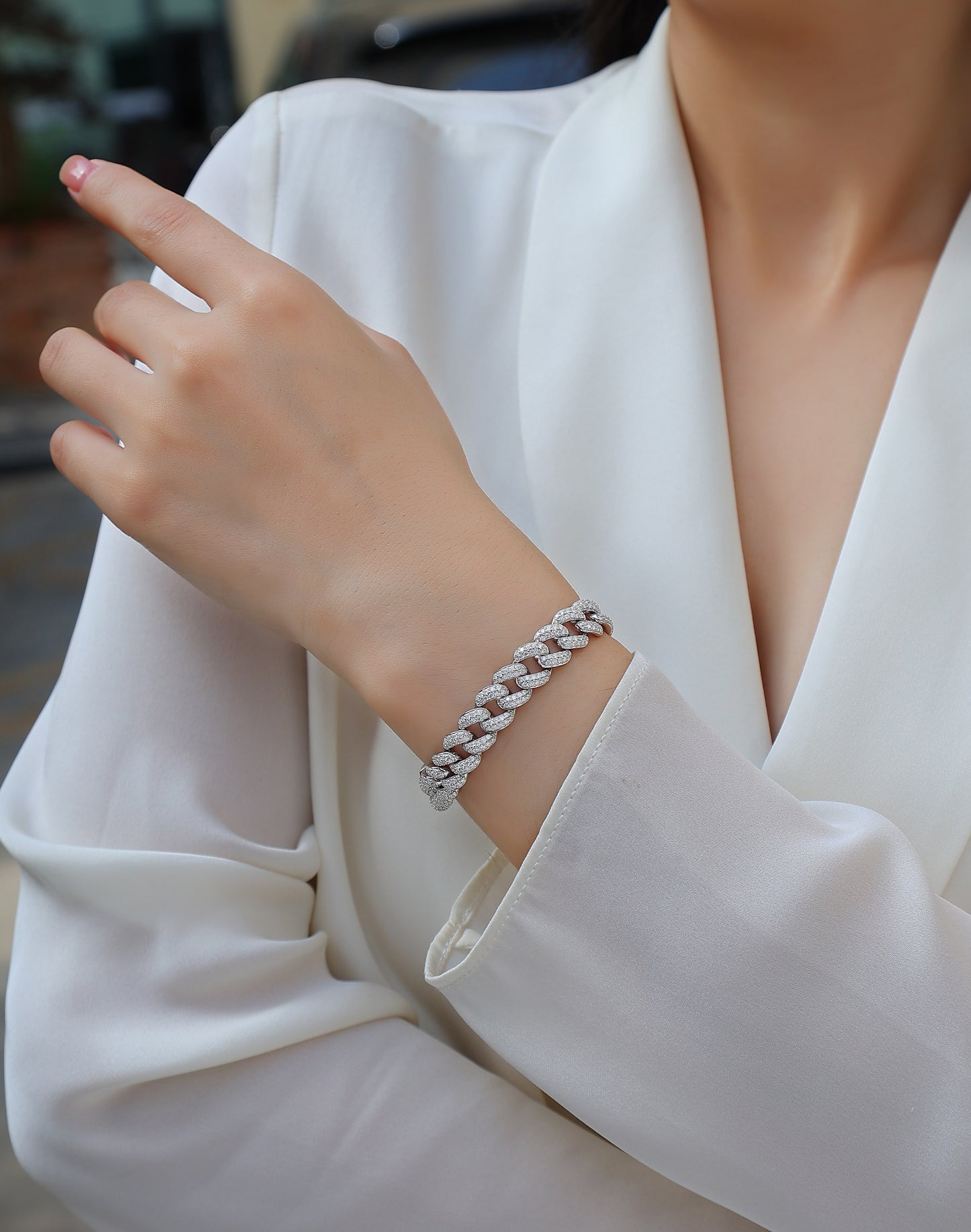 Large Gravitational Pull Moissanite Silver Bracelet Set