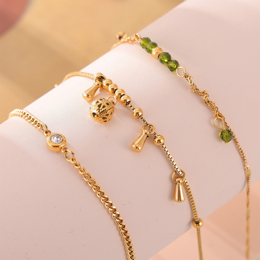 18K gold exquisite fashion hollow exquisite ball/inlaid gem design light luxury style anklet