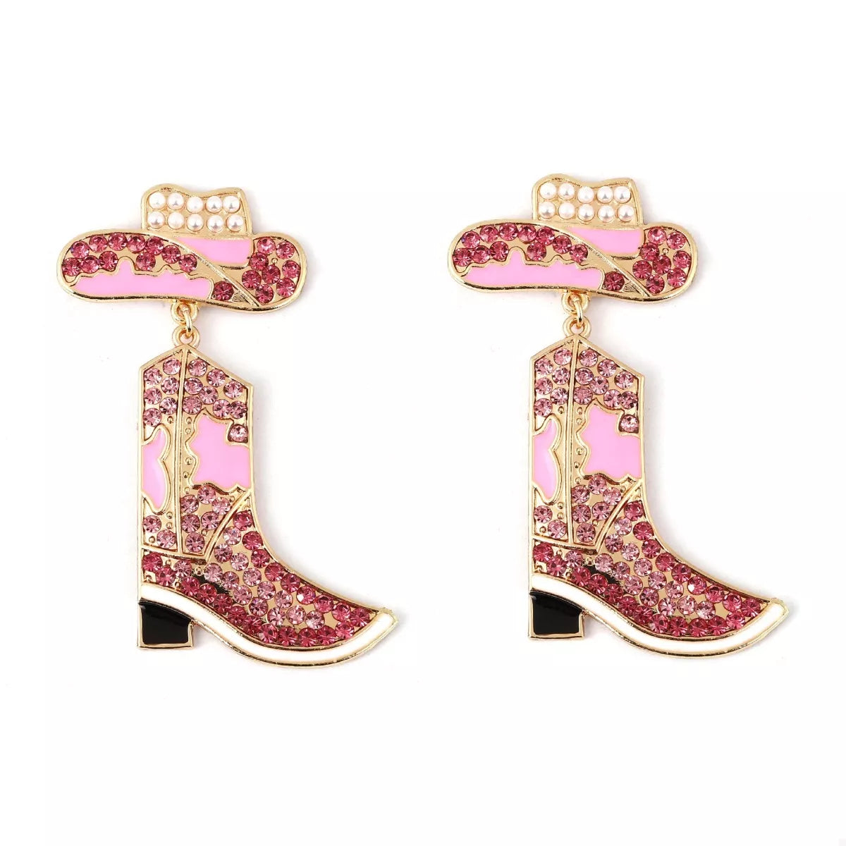 Rhinestone Cowboy Boot Dangle Earrings
