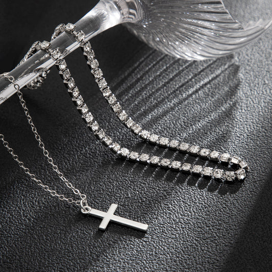 Retro Simple Cross Double Layered Claw Chain Design Hip Hop Necklace