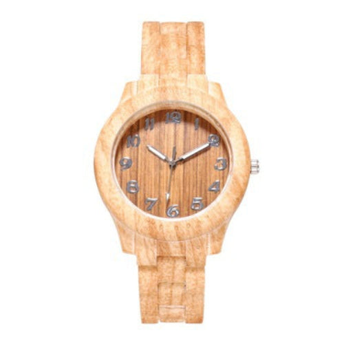 Wooden watch with a white background