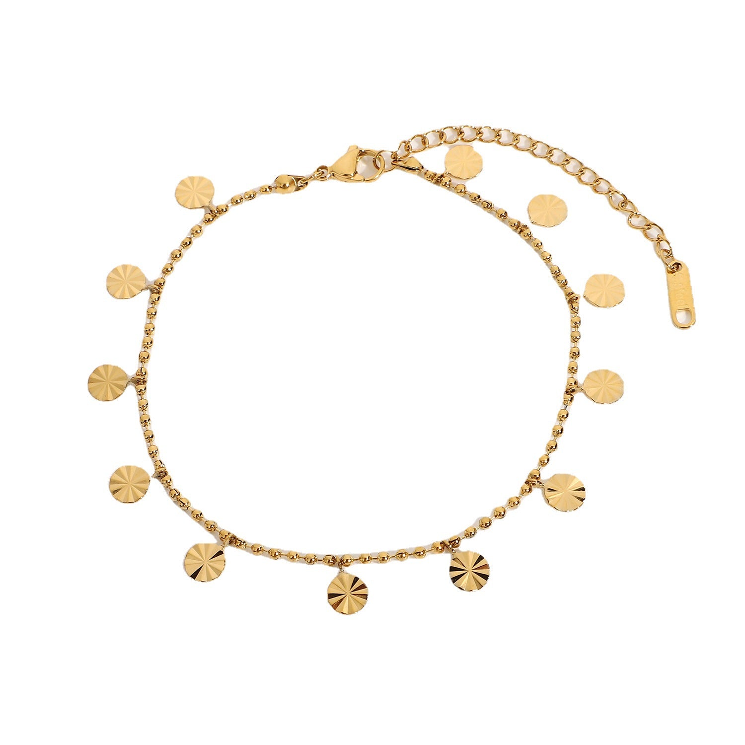 18K Gold Fashion Personality Beaded Petal Disk Pendant Design Versatile Anklet