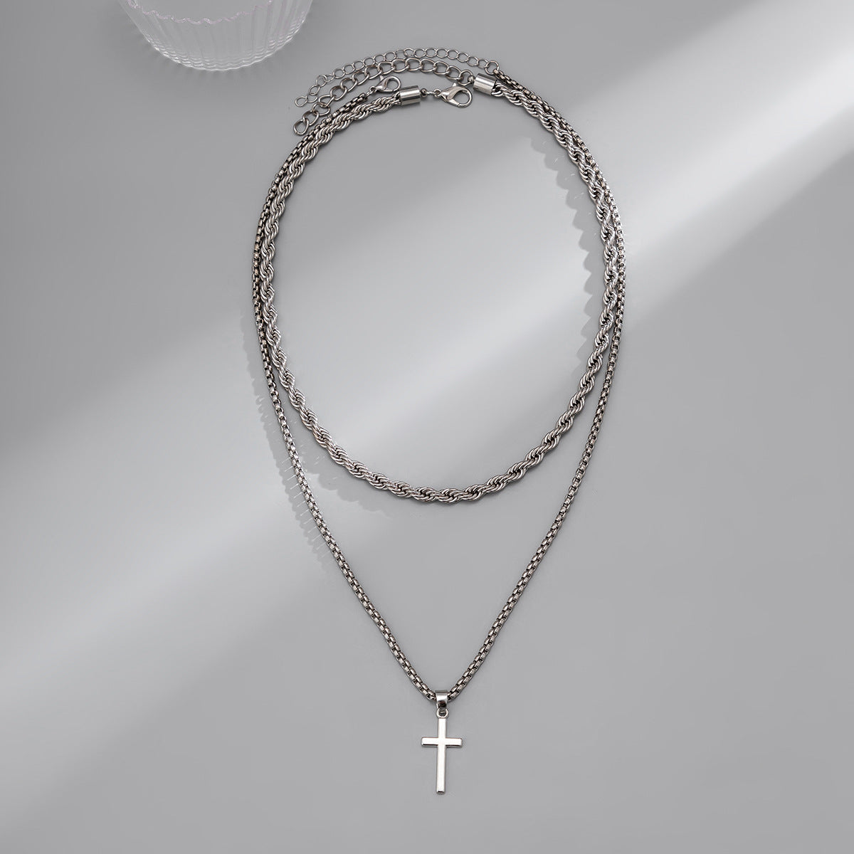 Simple fashion double stacked cross design pendant necklace