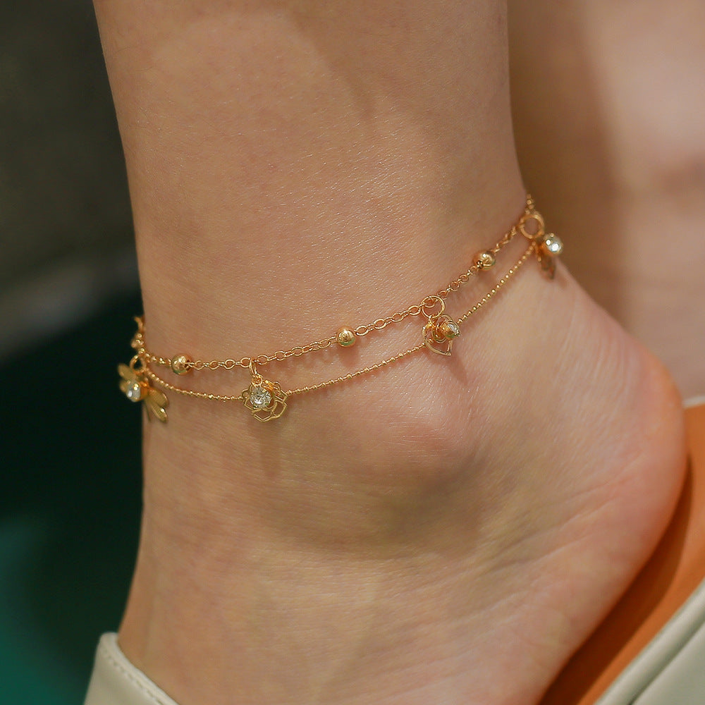 Noble temperament rose dragonfly double-layer design versatile anklet