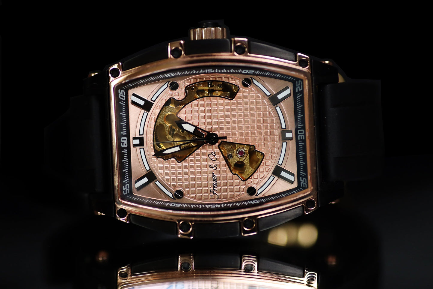 Luxury watch with intricate design on a dark background